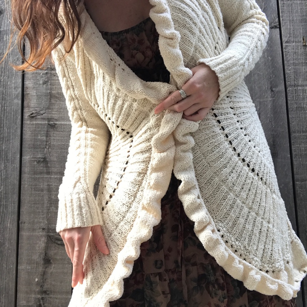 Anthropologie cream cardigan sweater